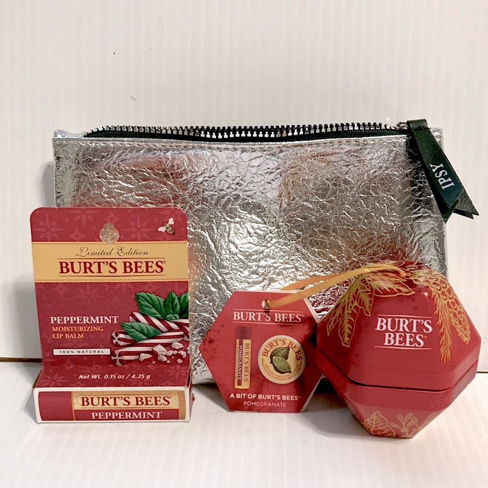 2 Burt's Bees Lip Balms w/Ornament & Cuticle Cream- 100% Natural- GIFT SET